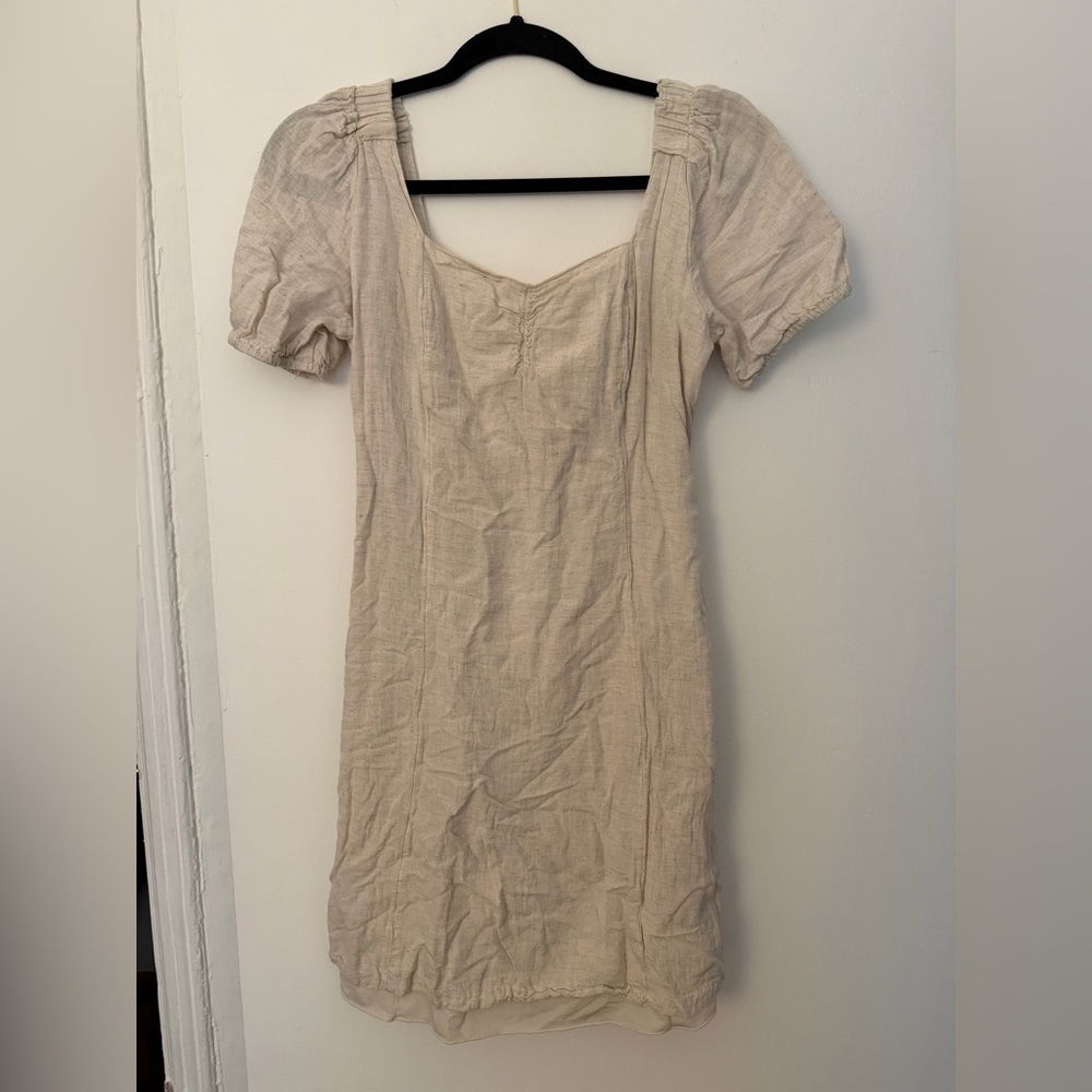 Elegant Cream Puff Sleeve Dress